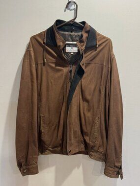 *VINTAGE* Vera Pelle Leather Jacket Brown Men Size Large Made in Italy
